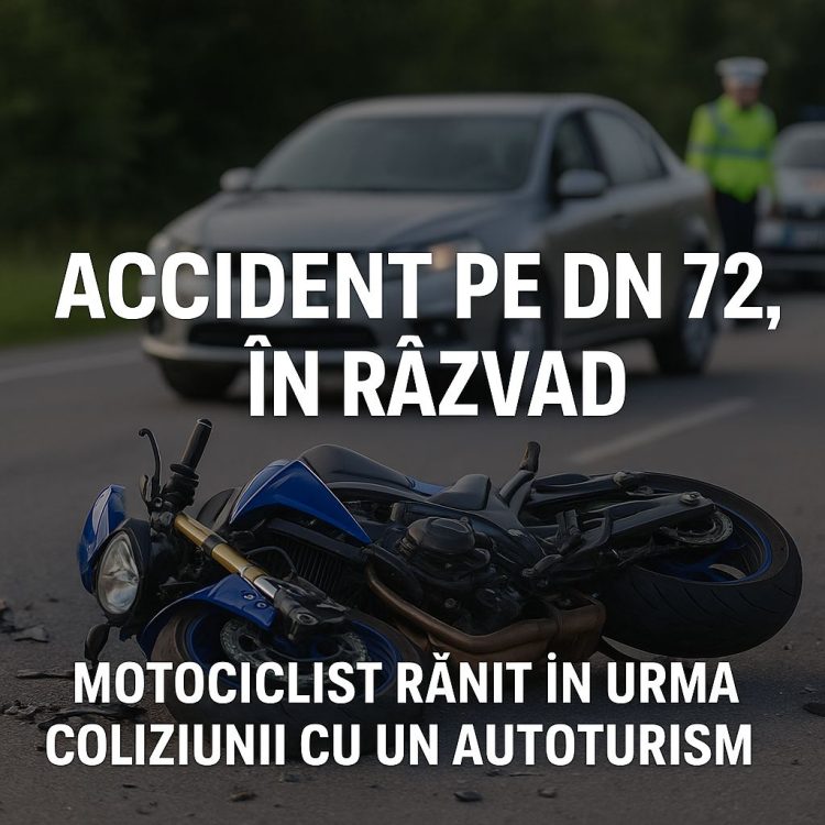 Accident pe DN 72, în Răzvad: Motociclist rănit în urma coliziunii cu un autoturism