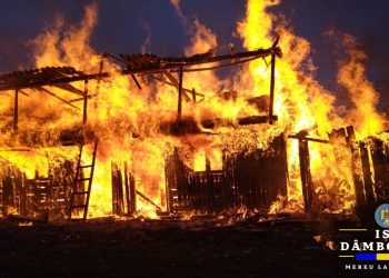 Incendiu puternic la o anexă gospodărească din satul Brebu, comuna Runcu – pompierii acționează pentru lichidarea focului
