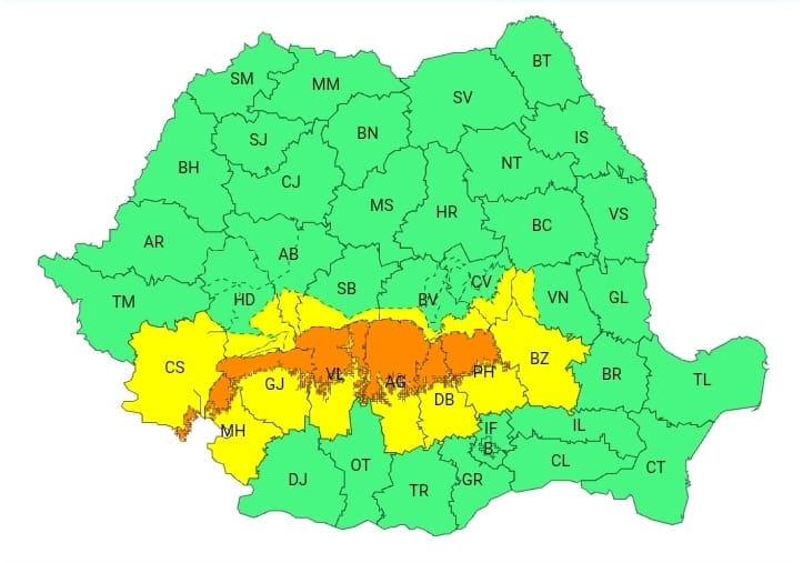 Avertizare meteorologică: Cod Portocaliu și Cod Galben de precipitații abundente și viscol în județul Dâmbovița