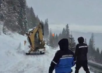 Intervenția jandarmilor montani din cadrul Inspectoratul de Jandarmi Județean Dâmbovița pentru deblocarea DJ 713, în urma unei avalanșe în Munții Bucegi
