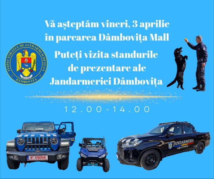Pe 3 aprilie 2026, descoperă lumea Jandarmeriei la Dâmbovița Mall