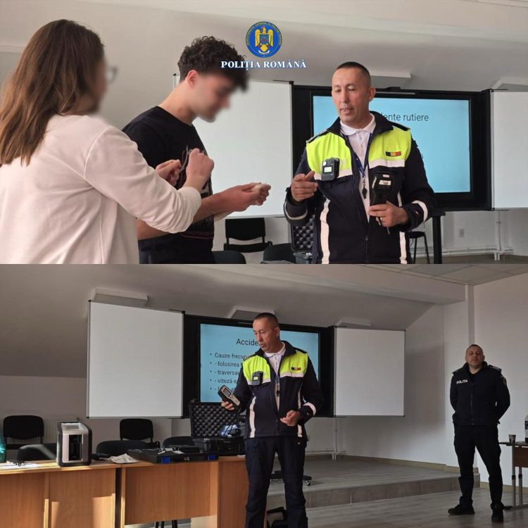 Educație rutieră la Liceul „Goga Ionescu” din Titu: polițiștii le-au explicat elevilor pericolele din trafic