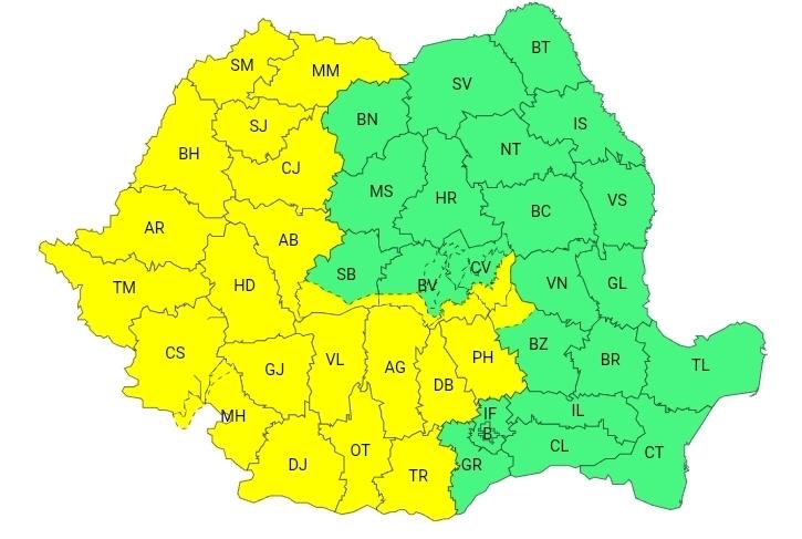 Cod Galben în județul Dâmbovița: Instabilitate atmosferică și cantități însemnate de apă până marți
