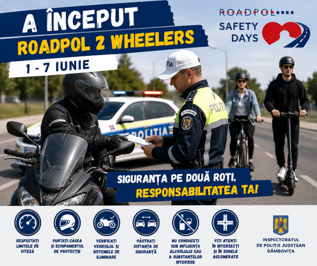 A început ROADPOL 2 Wheelers: controale intense pentru motocicliști, bicicliști și utilizatorii de trotinete!
