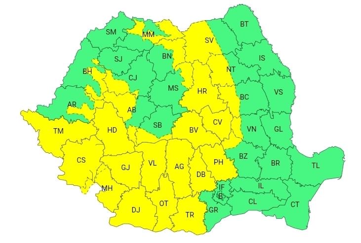 Cod galben de furtuni și ploi torențiale în Dâmbovița până la ora 21:00