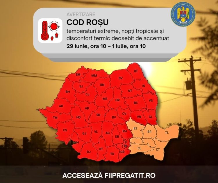 Dâmbovița intră sub COD ROȘU de caniculă! Temperaturi de până la 41°C și nopți tropicale timp de două zile