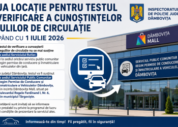 Începând cu 1 iulie 2026, testul de verificare a cunoașterii regulilor de circulație se susține într-o nouă locație