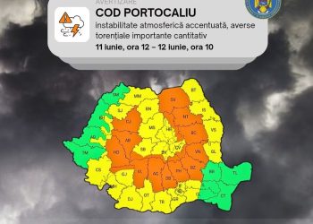 DÂMBOVIȚA, SUB COD PORTOCALIU DE VREME SEVERĂ: PLOI TORENȚIALE, VIJELII ȘI GRINDINĂ PÂNĂ MÂINE DIMINEAȚĂ