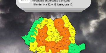 DÂMBOVIȚA, SUB COD PORTOCALIU DE VREME SEVERĂ: PLOI TORENȚIALE, VIJELII ȘI GRINDINĂ PÂNĂ MÂINE DIMINEAȚĂ