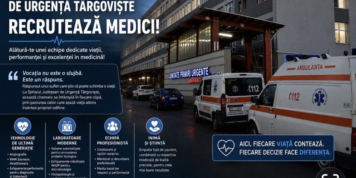 Spitalul Județean de Urgență Târgoviște recrutează medici: performanță, tehnologie și o echipă dedicată vieții