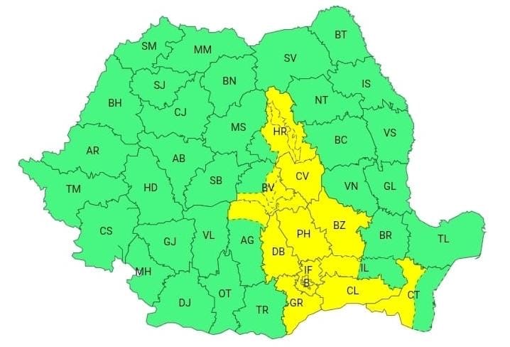 COD GALBEN de vreme severă în Dâmbovița! Averse torențiale, vijelii și grindină