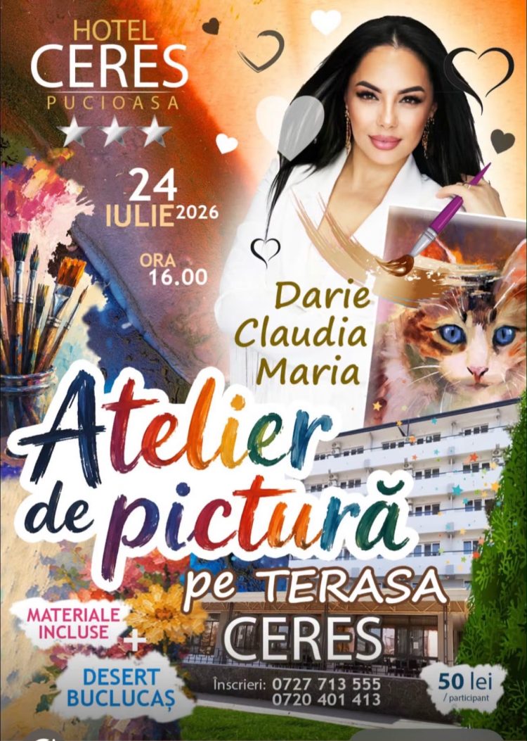 Atelier de pictură pentru copii pe terasa Hotelului Ceres din Pucioasa – o după-amiază plină de culoare și voie bună