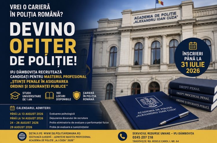 IPJ Dâmbovița recrutează viitori ofițeri de poliție. Înscrierile se încheie pe 31 iulie