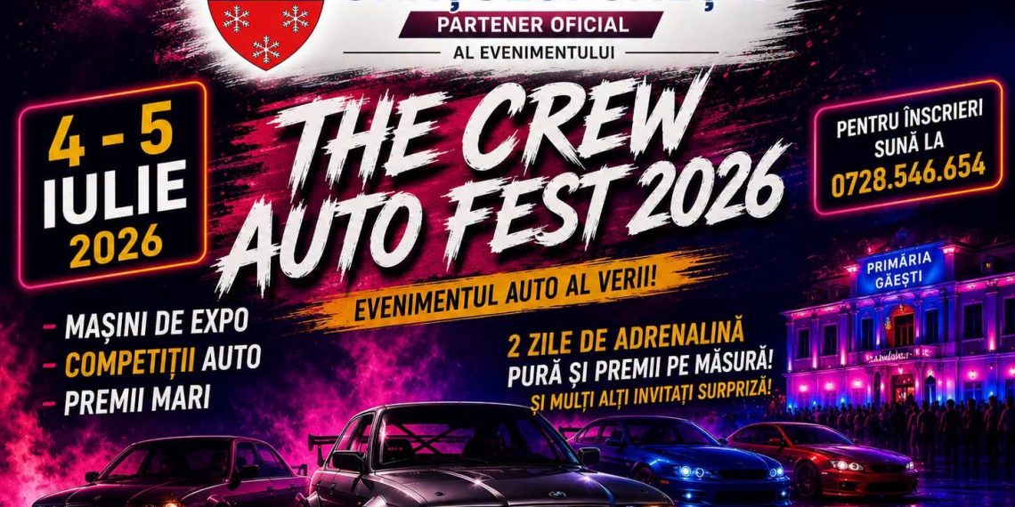 Găești devine, în acest weekend, capitala pasionaților de automobile! Primarul Alexandru Iorga invită comunitatea la „The Crew Auto Fest 2026”
