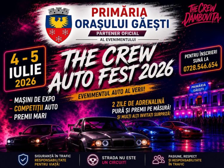 Găești devine, în acest weekend, capitala pasionaților de automobile! Primarul Alexandru Iorga invită comunitatea la „The Crew Auto Fest 2026”
