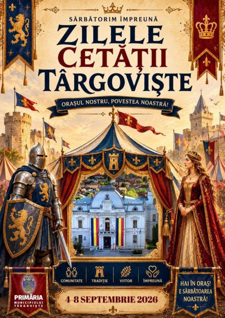 Mai sunt doar câteva zile! Zilele Cetății Târgoviște 2026 se apropie: concerte, spectacole, activități pentru copii și foc de artificii. Vezi programul complet