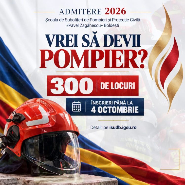 Vrei să devii pompier? 300 de locuri te așteaptă! Înscrierile au început la Școala de Pompieri Boldești