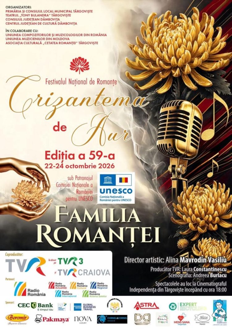 „Crizantema de Aur” 2026: Târgoviște celebrează „Familia Romanței” la cea de-a 59-a ediție a festivalului național
