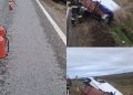 Alertă pe DN 72! Accident între un autoturism și o autoutilitară cu substanțe periculoase. Trafic restricționat după scurgeri de sodă caustică și clorură de var