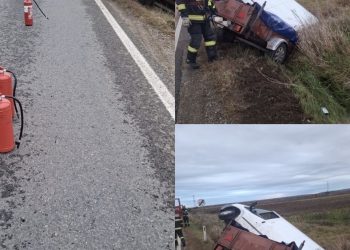 Alertă pe DN 72! Accident între un autoturism și o autoutilitară cu substanțe periculoase. Trafic restricționat după scurgeri de sodă caustică și clorură de var