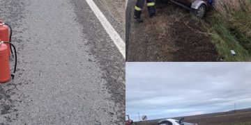 Alertă pe DN 72! Accident între un autoturism și o autoutilitară cu substanțe periculoase. Trafic restricționat după scurgeri de sodă caustică și clorură de var